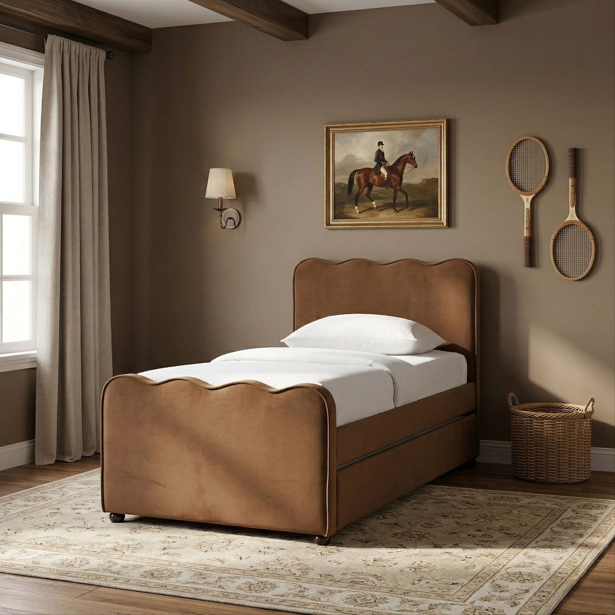 Gatsby Saddle Mohair Velvet Upholstered Twin Trundle Bed