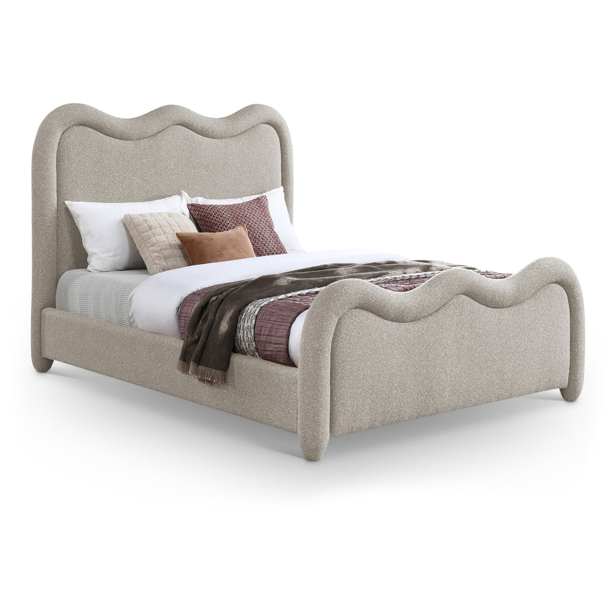 Gavin Beige Chenille Fabric Upholstered Bed