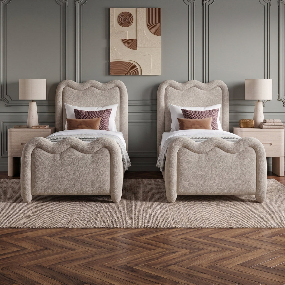 Gavin Beige Chenille Fabric Upholstered Bed