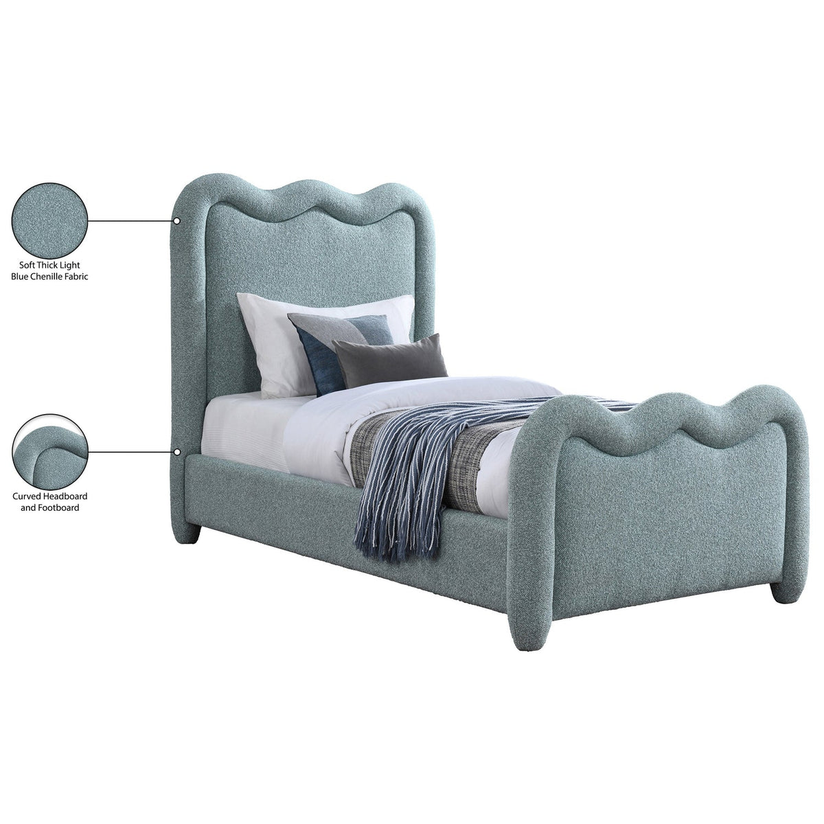 Gavin Blue Chenille Fabric Upholstered Bed
