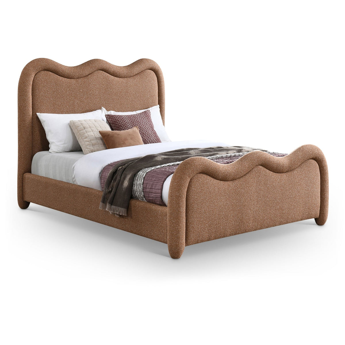 Gavin Cognac Chenille Fabric Upholstered Bed