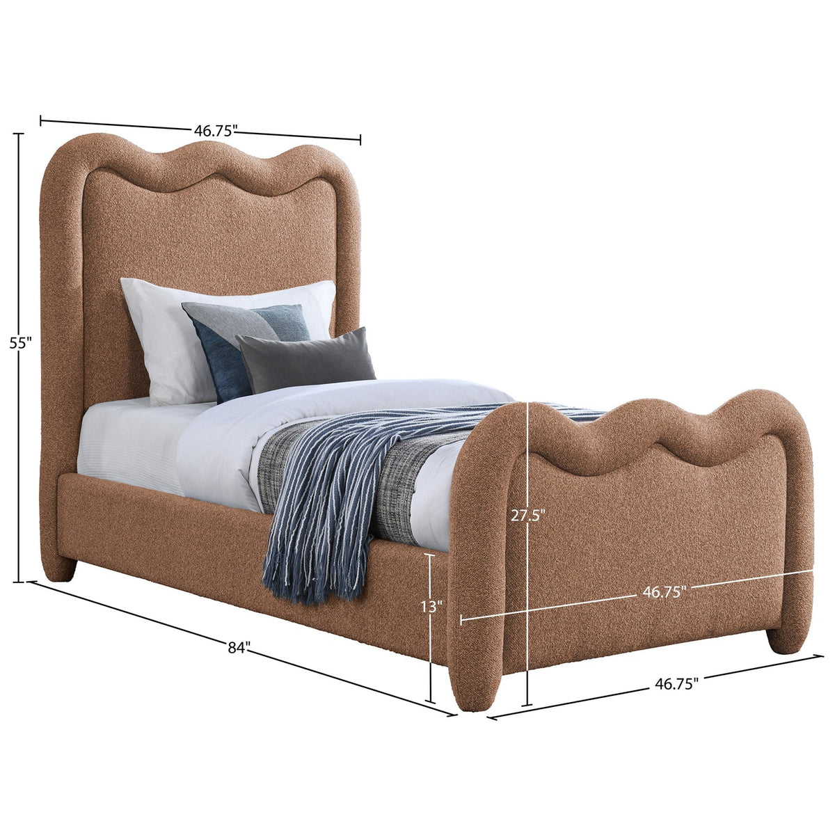 Gavin Cognac Chenille Fabric Upholstered Bed