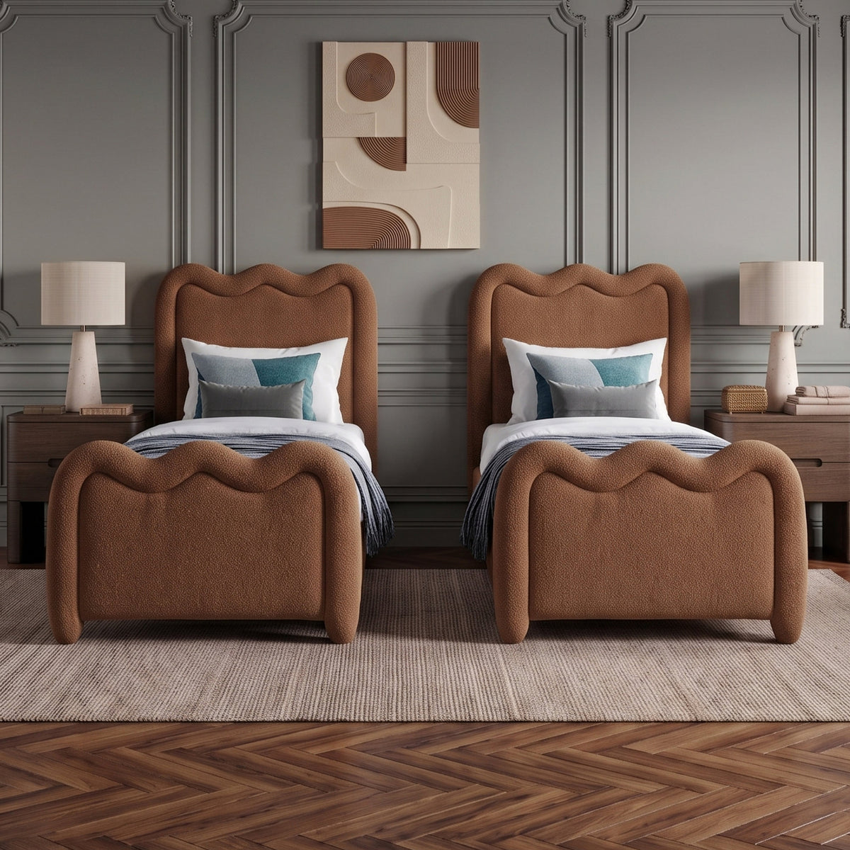 Gavin Cognac Chenille Fabric Upholstered Bed