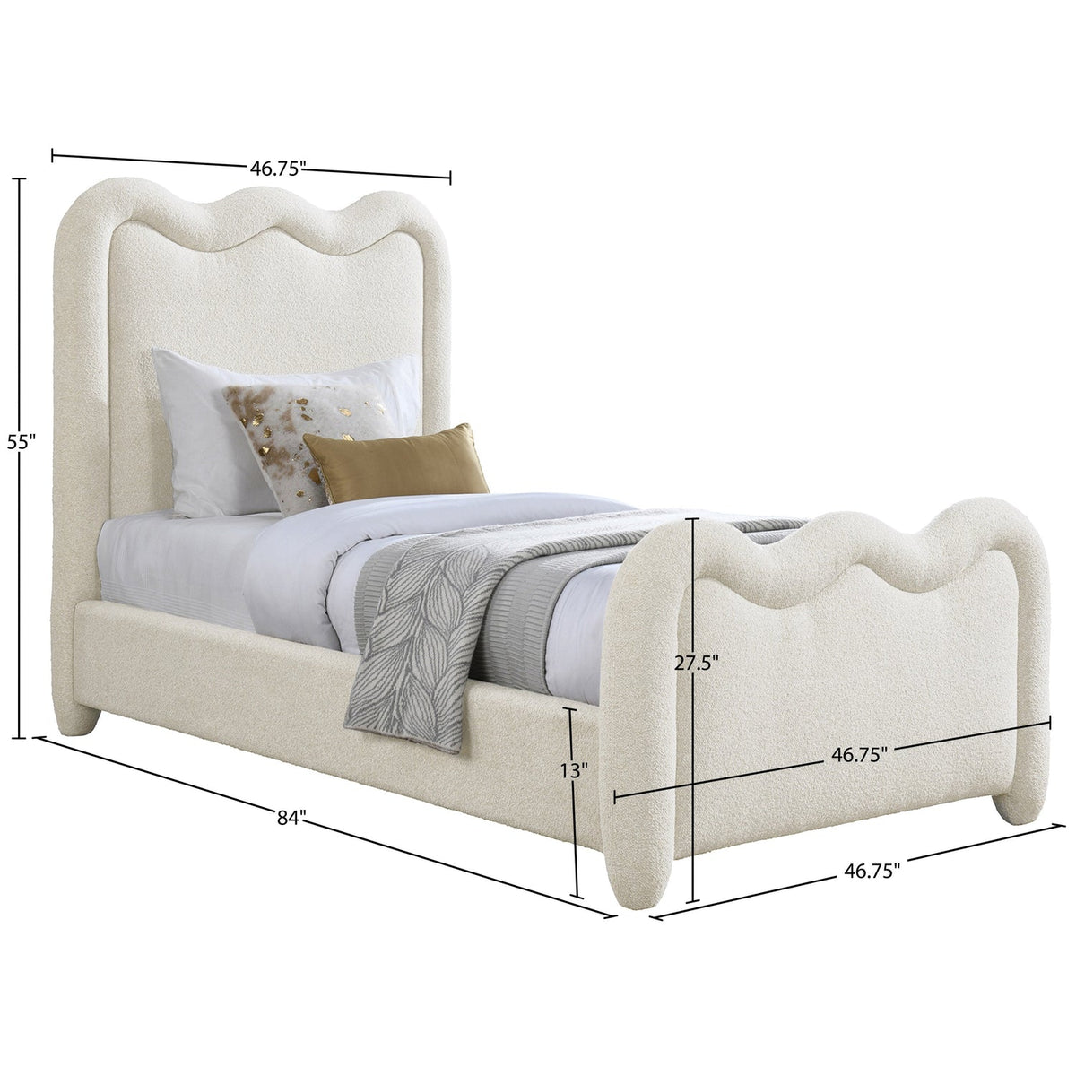 Gavin Cream Chenille Fabric Upholstered Bed