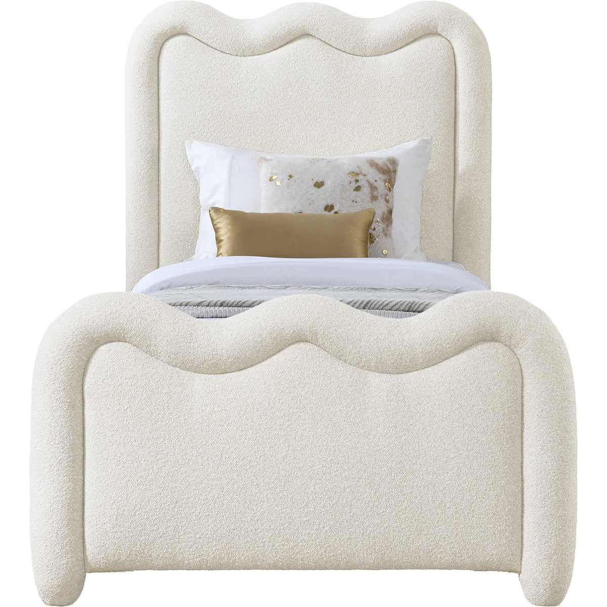Gavin Cream Chenille Fabric Upholstered Bed