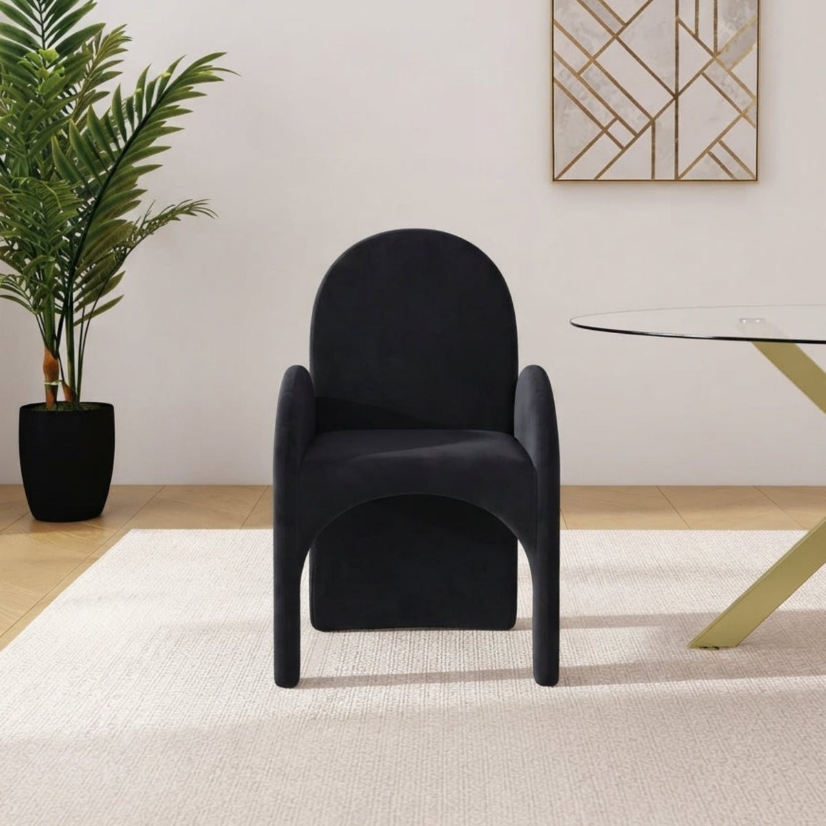 Summer Black Velvet Upholstered Dining Arm Chair Set of 2