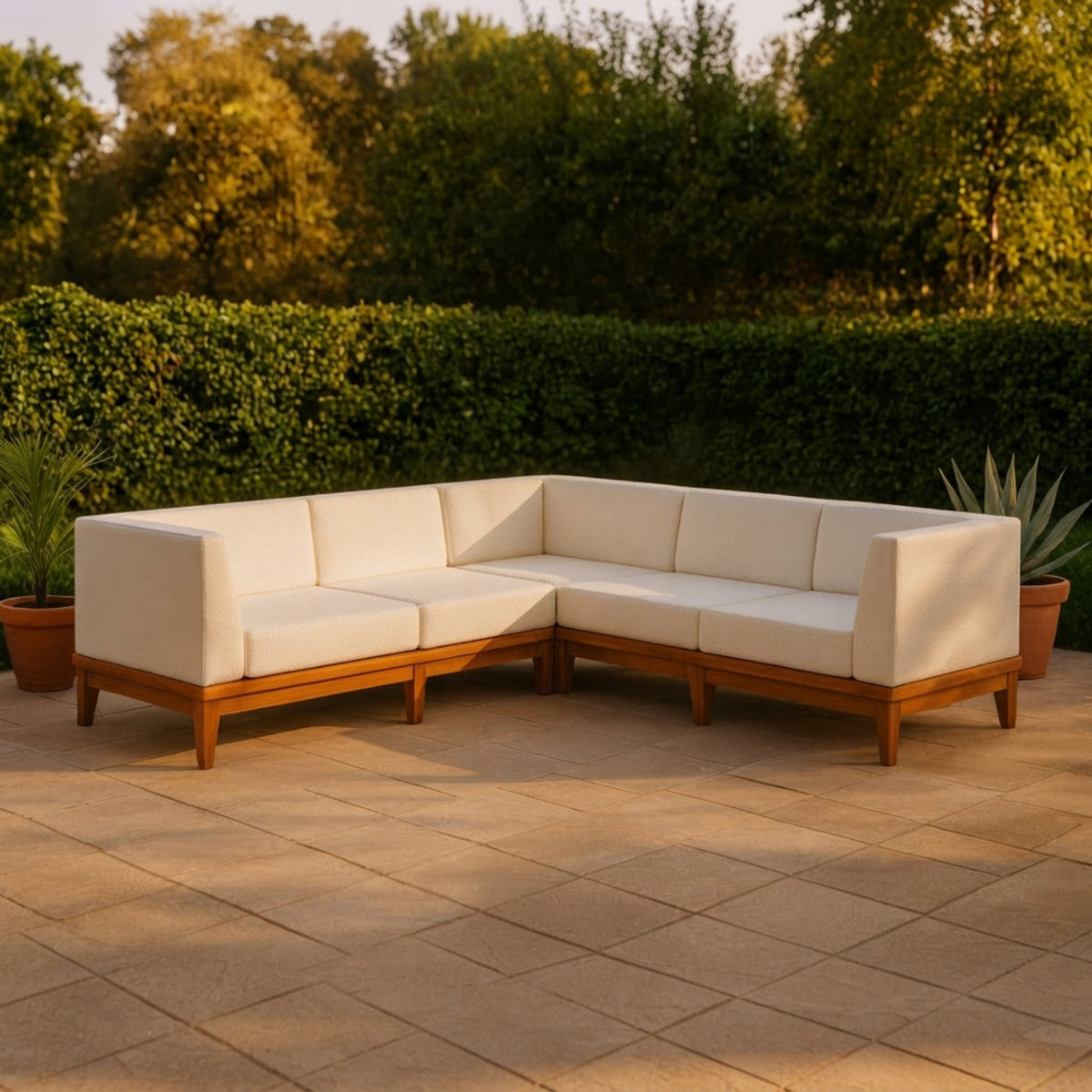 Rio 96.5in Off White Water Resistant Fabric Upholstered 5 Piece Patio Modular Sectional Sofa