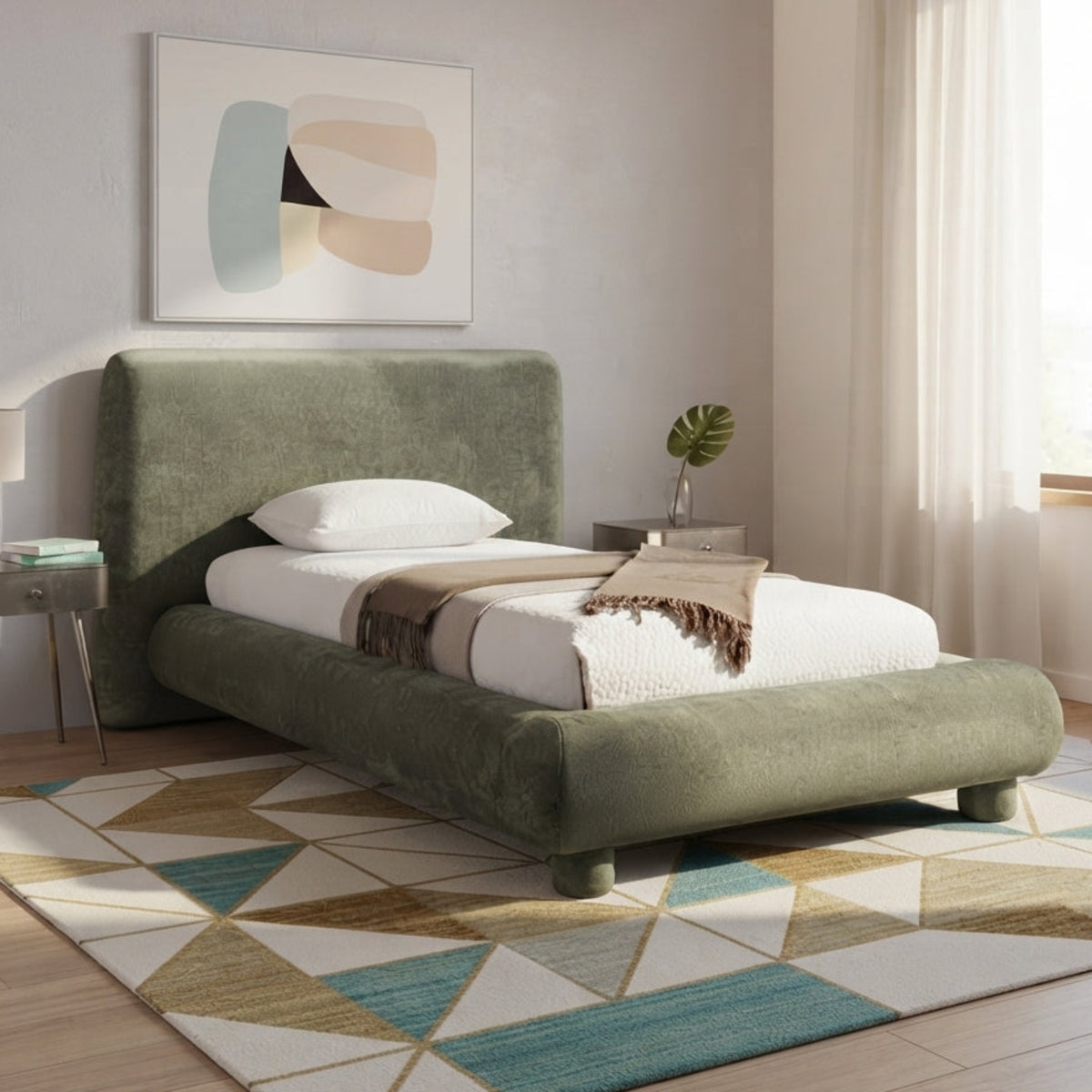 Blair Green Chenille Fabric Upholstered Bed