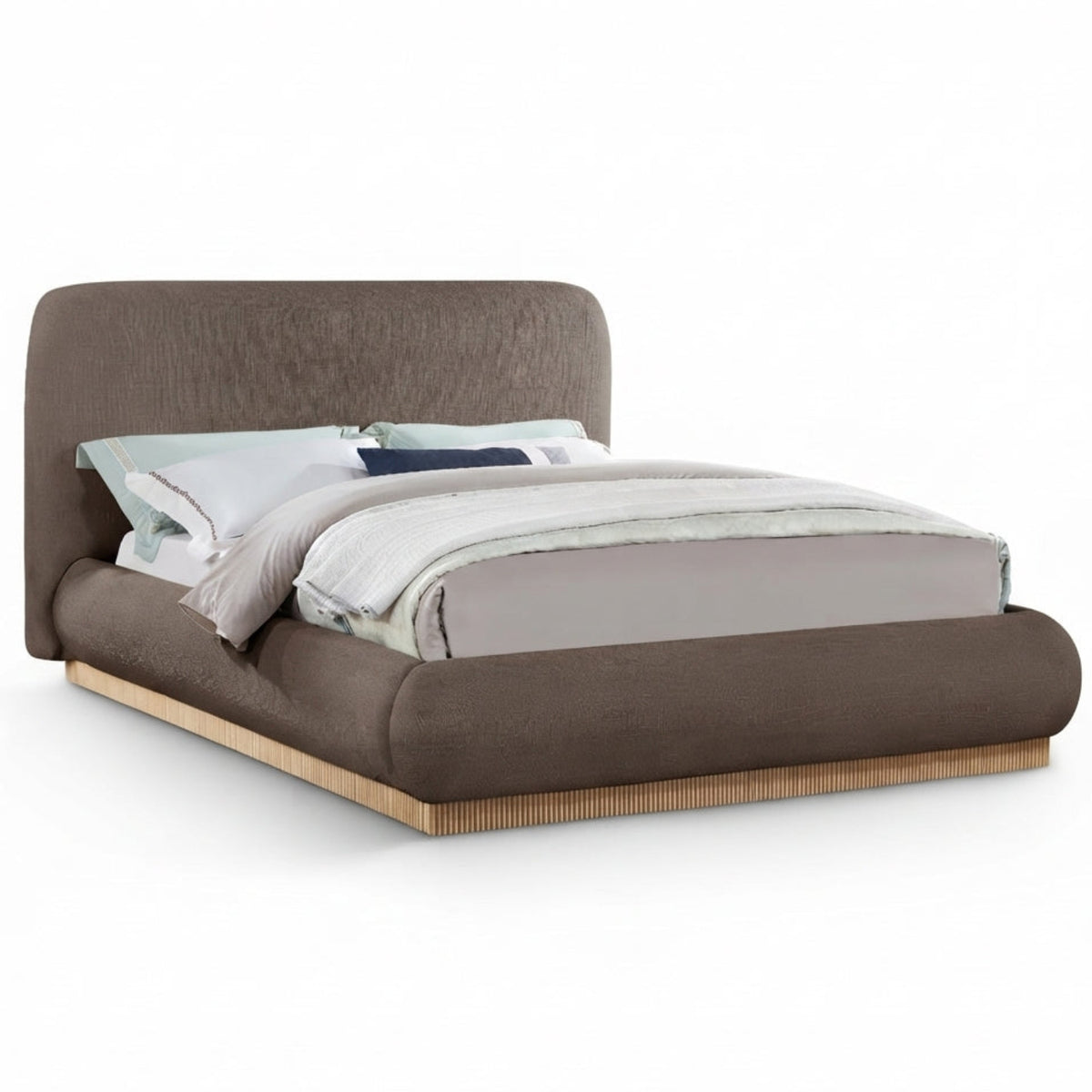 Rigby Brown Linen Textured Fabric Upholstered Bed