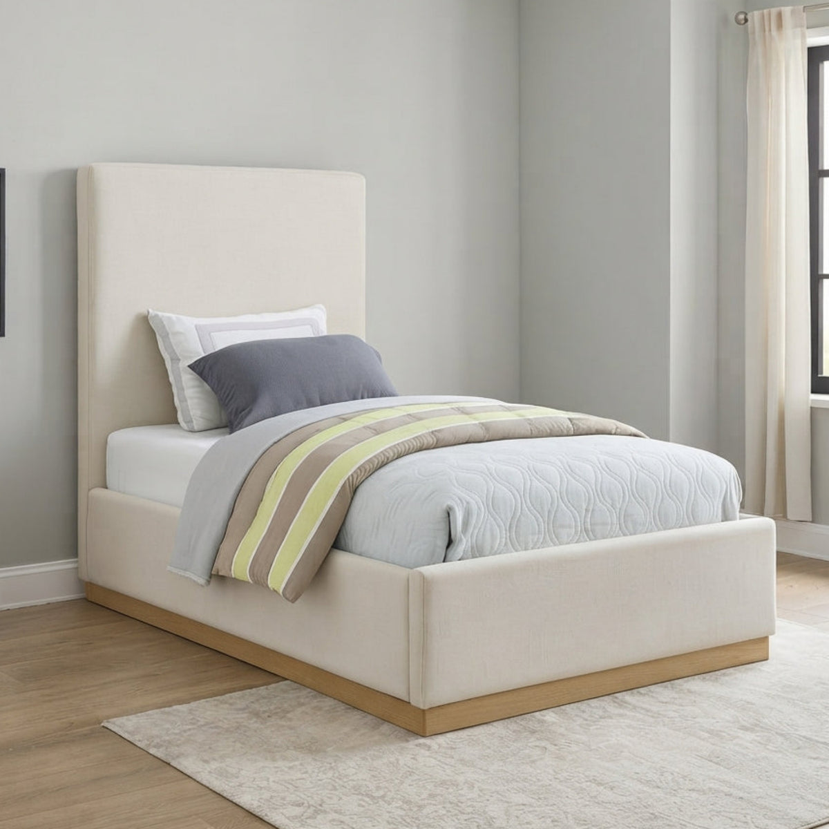 Alfie Cream Linen Textured Fabric Upholstered Bed