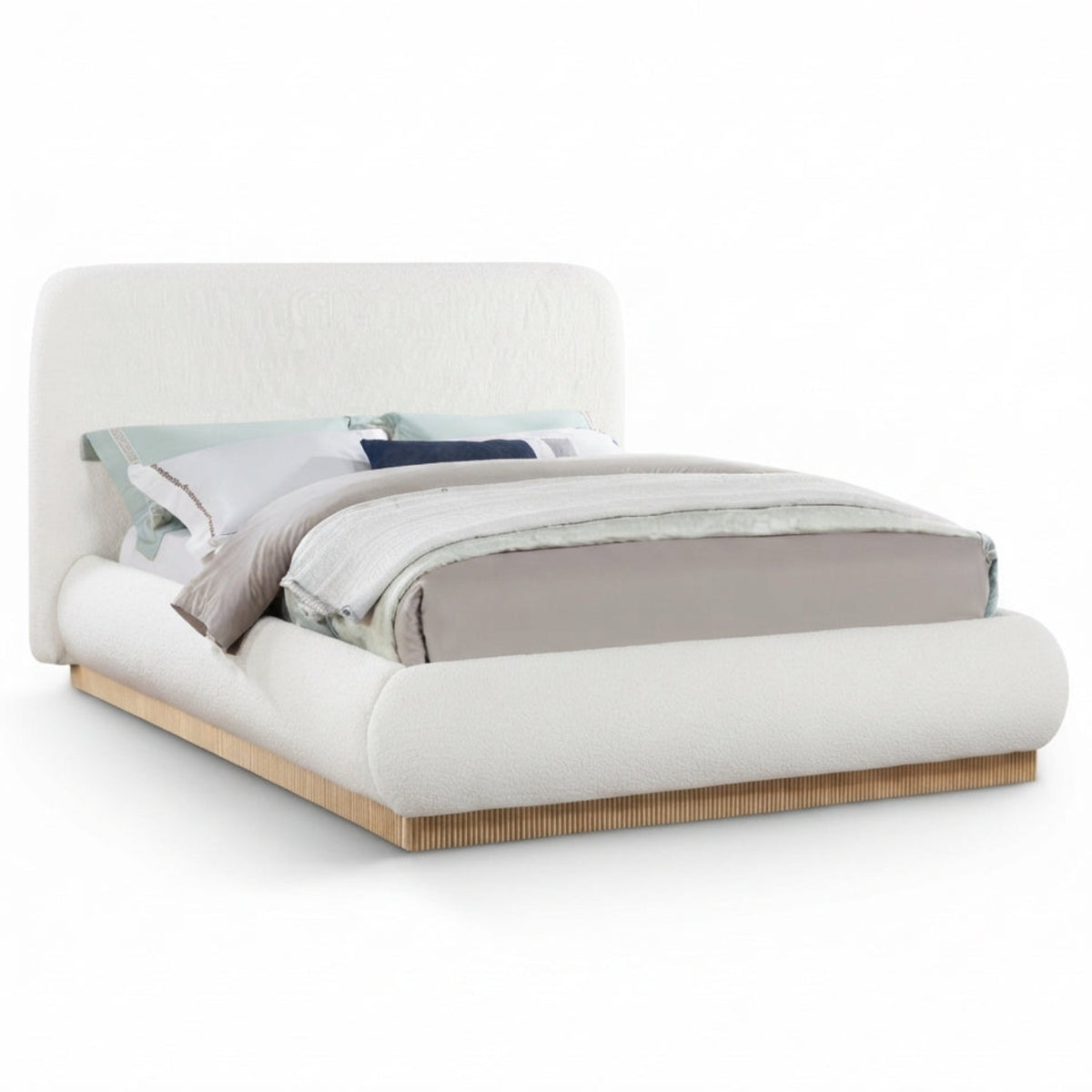 Rigby Cream Linen Textured Fabric Upholstered Bed