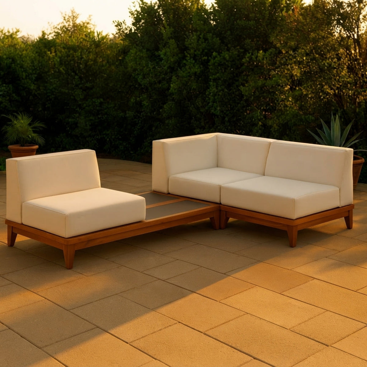 Rio 94in Off White Water Resistant Fabric Upholstered 3 Piece Patio Modular Sectional Sofa