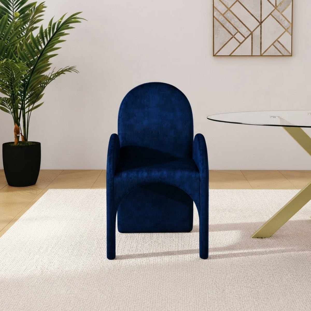 Summer Navy Velvet Upholstered Dining Arm Chair Set of 2