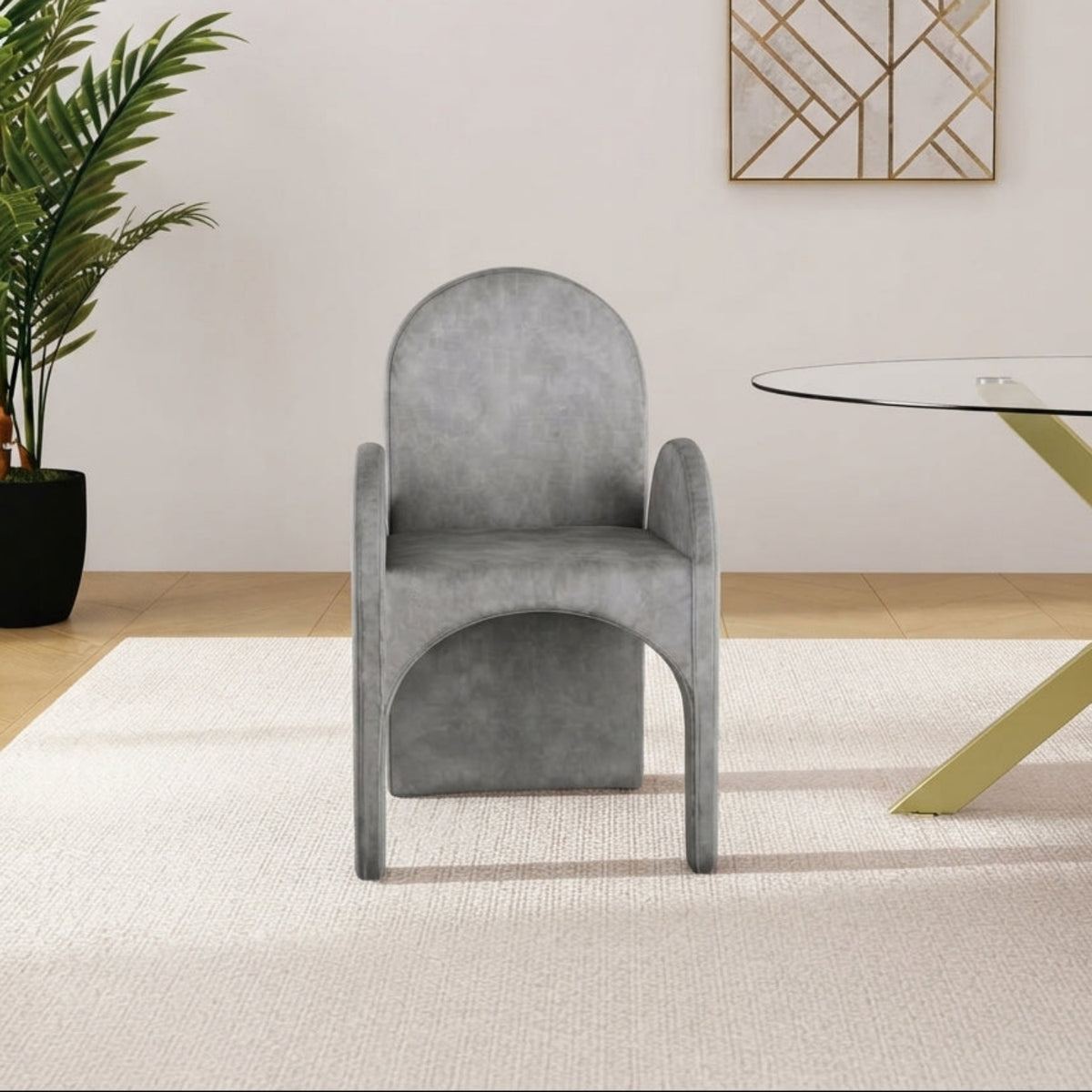 Summer Grey Velvet Upholstered Dining Arm Chair Set of 2