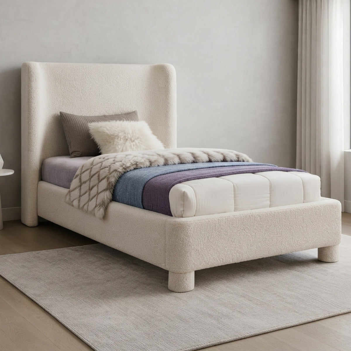 Penny Cream Boucle Fabric Upholstered Bed