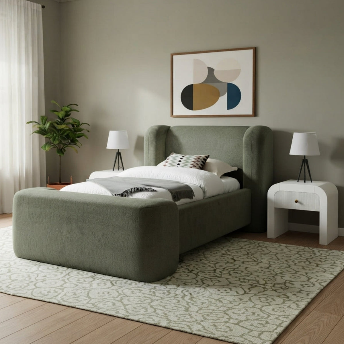 Modena Green Chenille Fabric Upholstered Bed