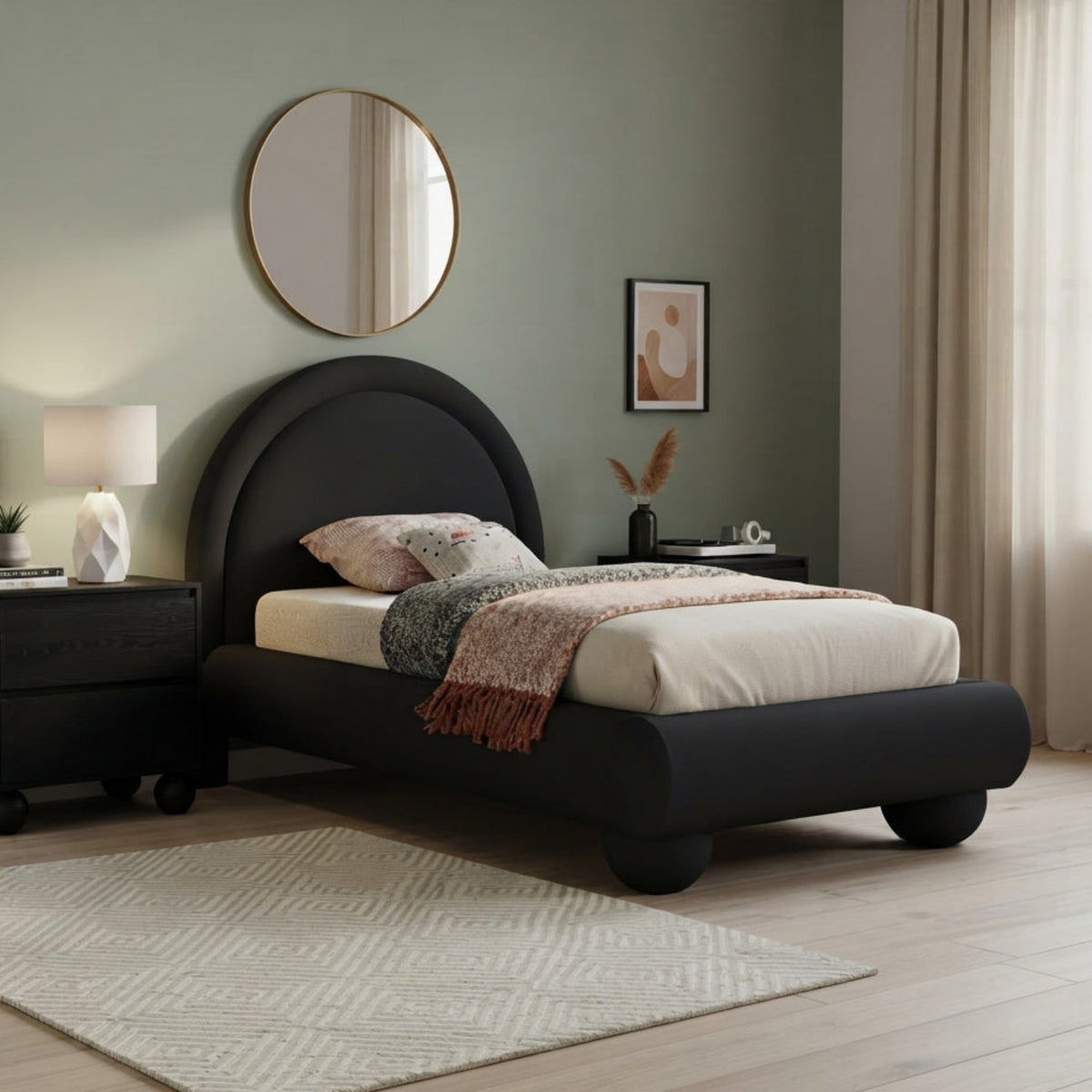 Madrid Black Velvet Upholstered Bed
