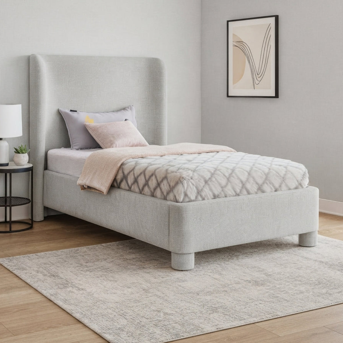 Penny Grey Chenille Fabric Upholstered Bed