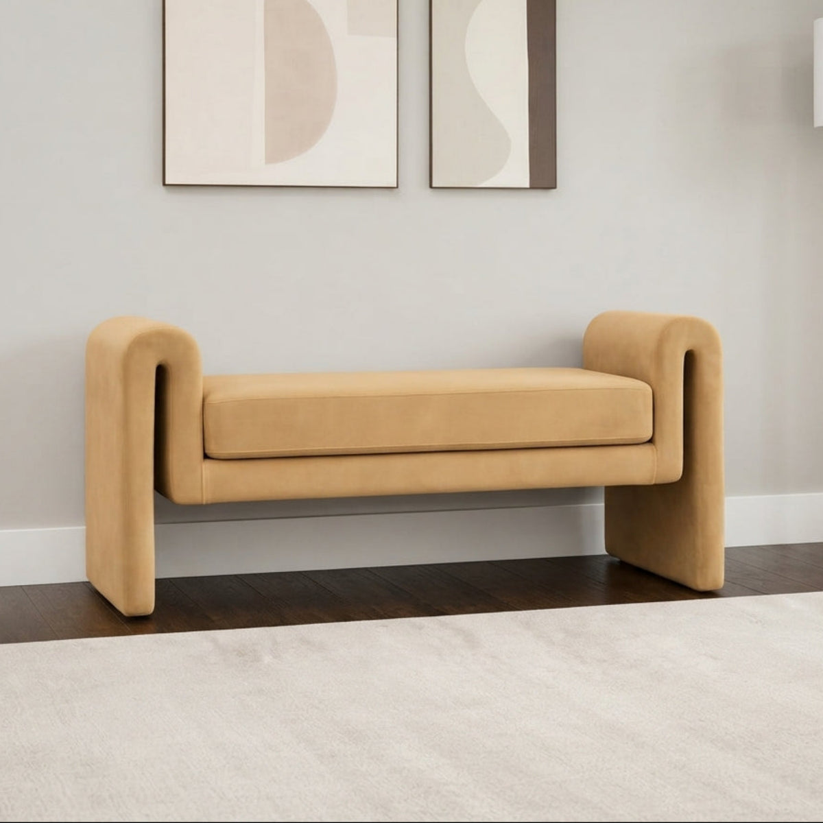 Sloan Camel Velvet Upholstered Bench