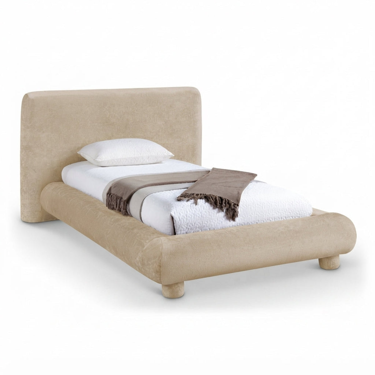 Blair Beige Chenille Fabric Upholstered Bed