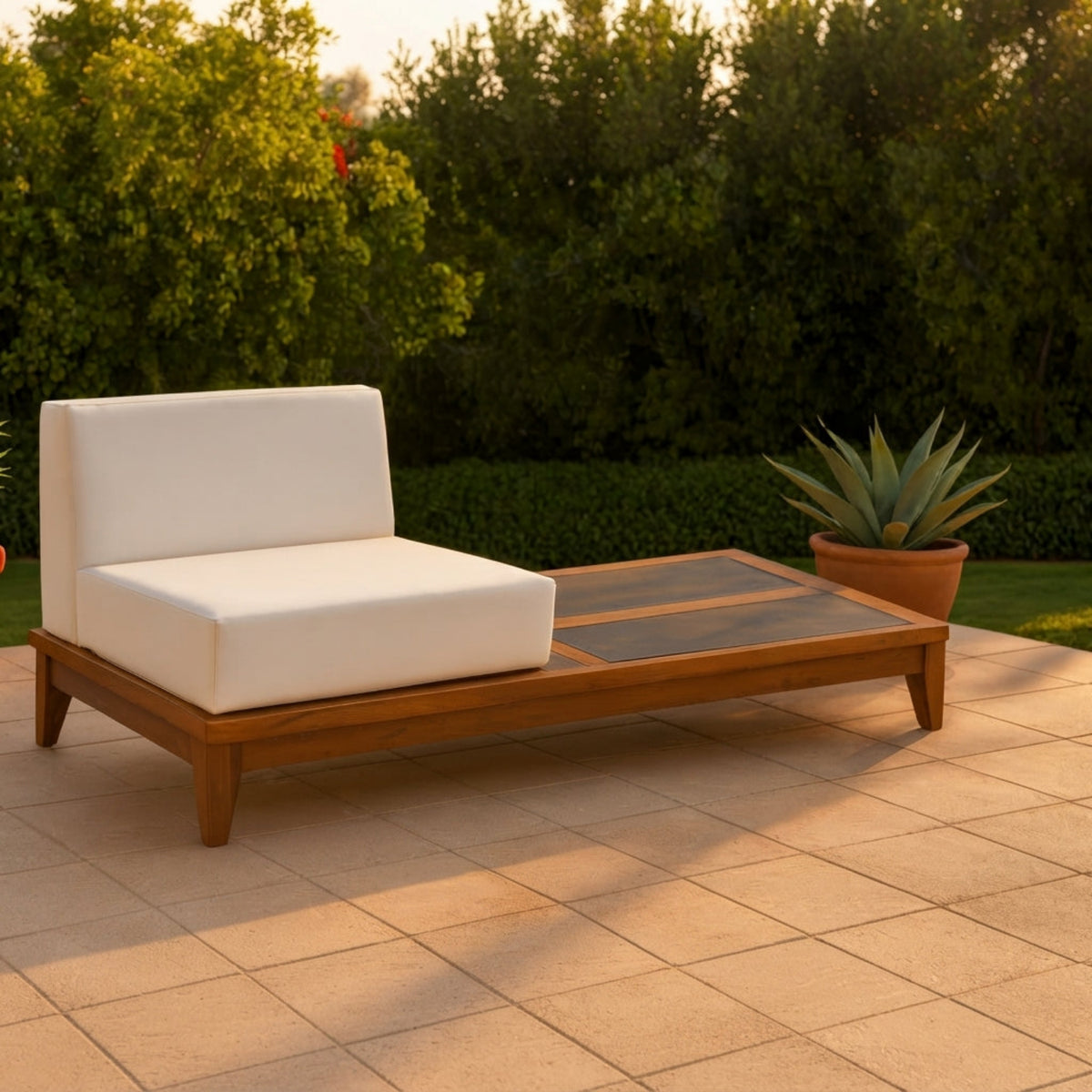 Rio Off White Water Resistant Fabric Upholstered Outdoor Patio Modular Double Chair