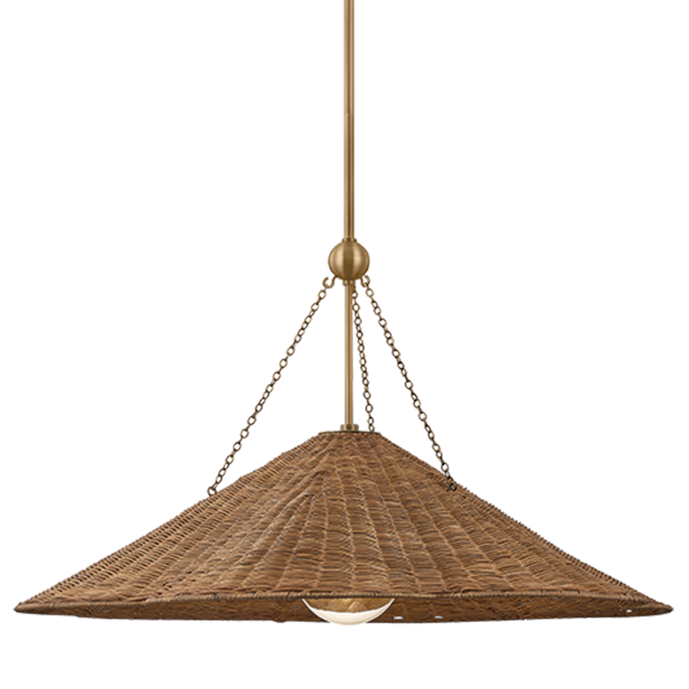 Kate Marker x Mitzi Annmarie Pendant, 30 inch, in Patina Brass with woven wicker, primary product view