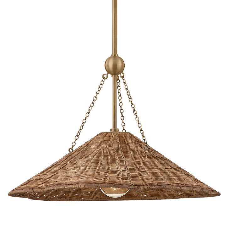 Kate Marker x Mitzi Annmarie Pendant, 20 inch, in Patina Brass with woven wicker, primary product view