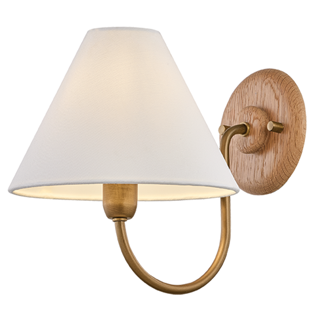 Kate Marker x Mitzi Bennie Wall Sconce in Patina Brass and white oak, primary product view