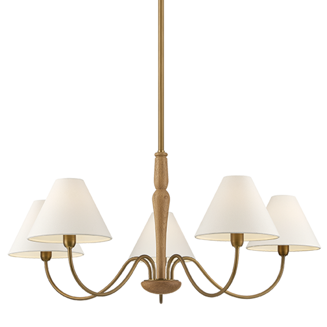 Kate Marker x Mitzi Bennie 5-light Chandelier in Patina Brass and white oak, primary product view