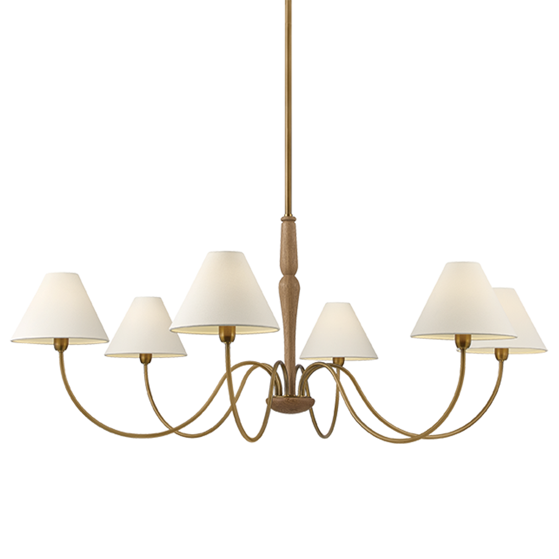 Kate Marker x Mitzi Bennie 6-light Chandelier in Patina Brass and white oak, primary product view