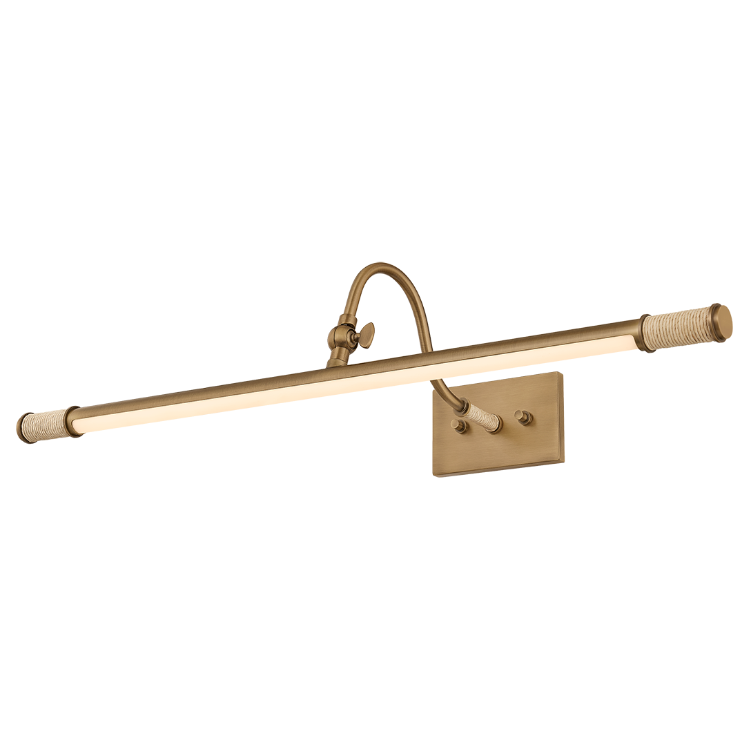 Kate Marker x Mitzi Piers Large Picture Light in Patina Brass with raffia wrap, primary product view