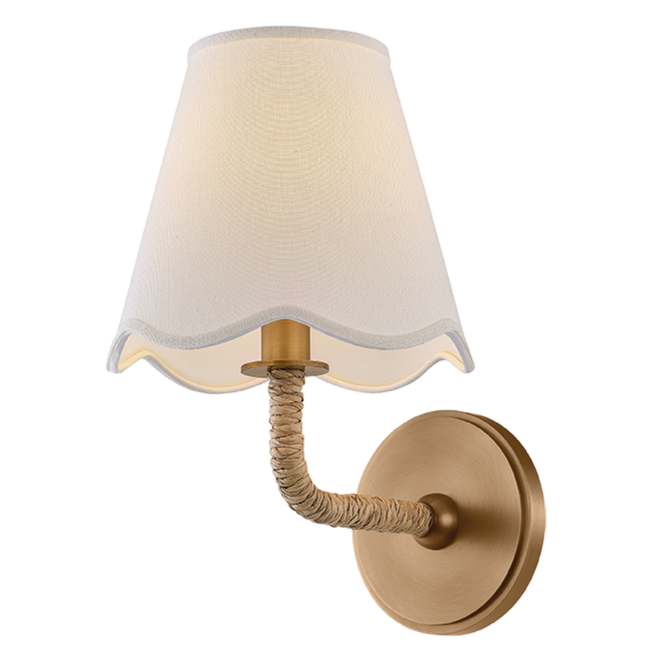 Kate Marker x Mitzi Olia 1-light Wall Sconce in Patina Brass with raffia and linen, primary product view