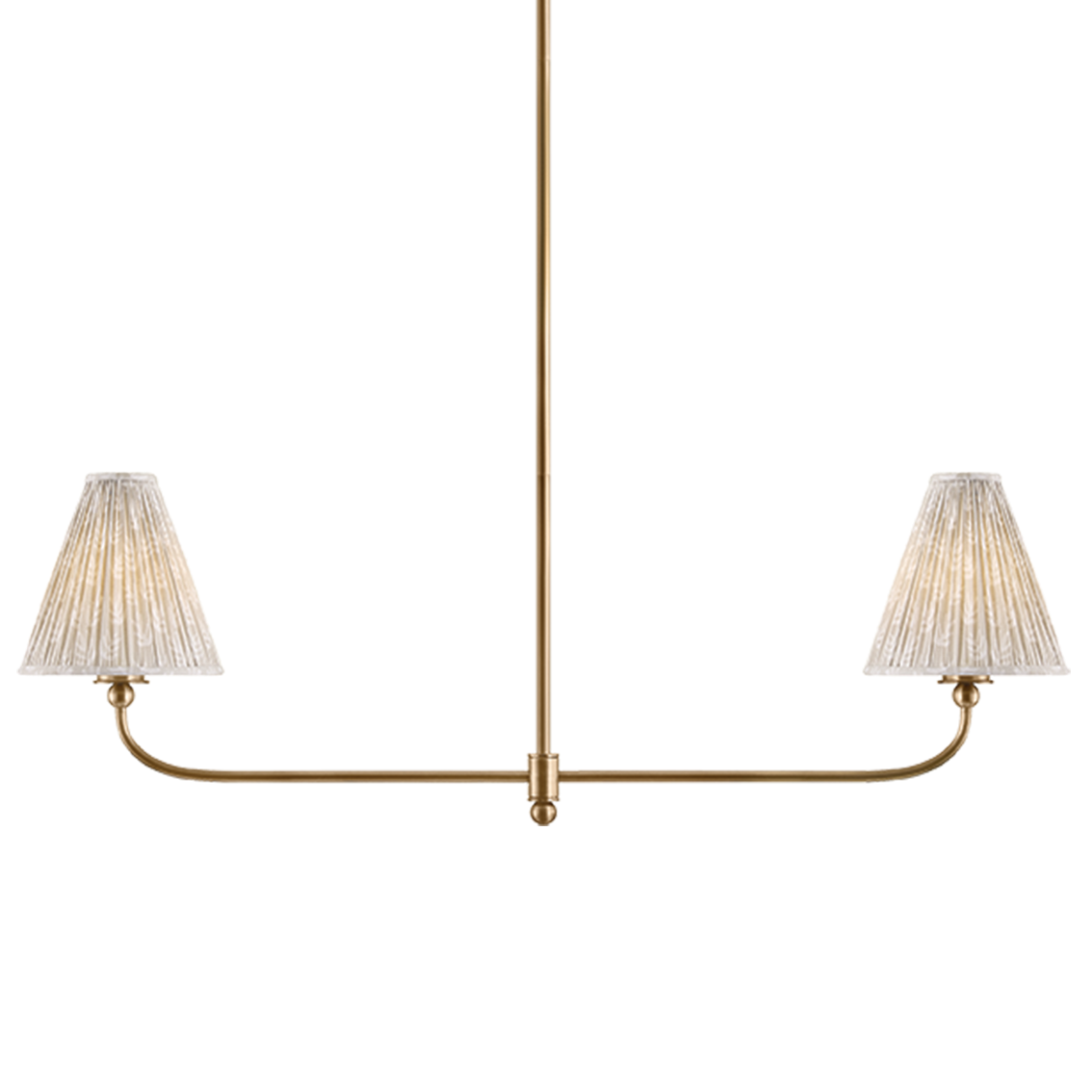 Kate Marker x Mitzi Ryle Linear Chandelier in Patina Brass with Mae print shades, primary product view