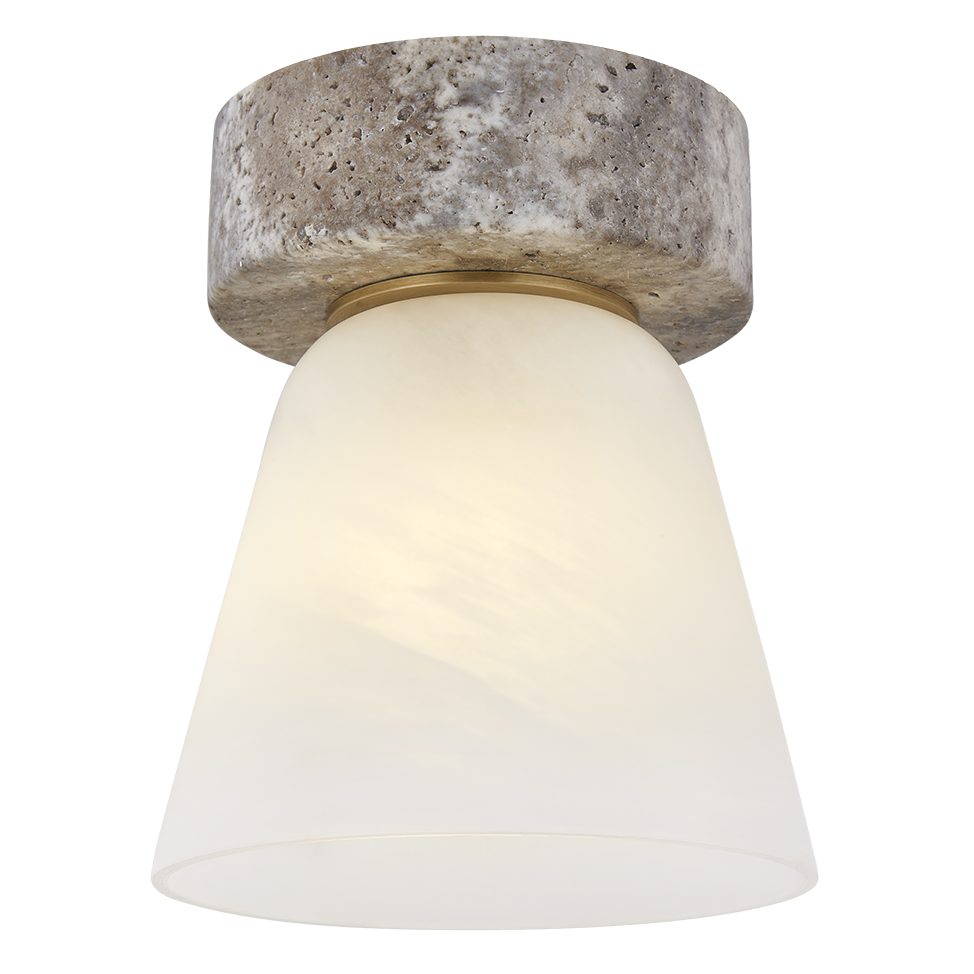 Kate Marker x Mitzi Lea Flush Mount in travertine, cloud glass and Patina Brass, primary product view