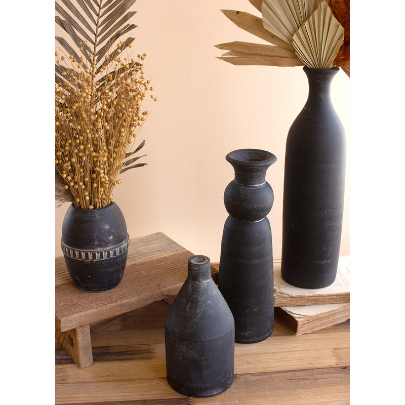 Black Clay Vases Set of 5