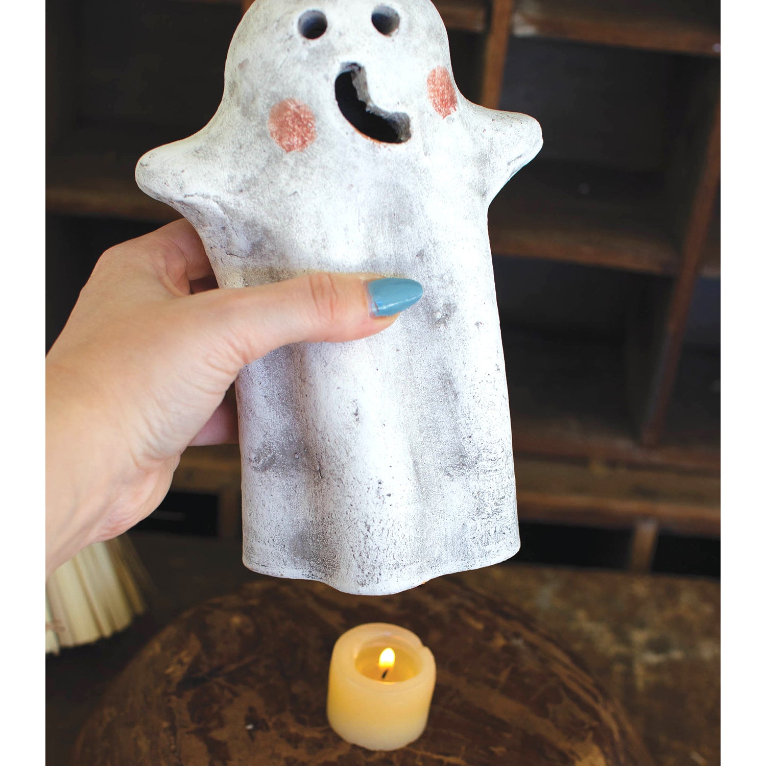 Clay Ghost Candle Lantern Set of 2