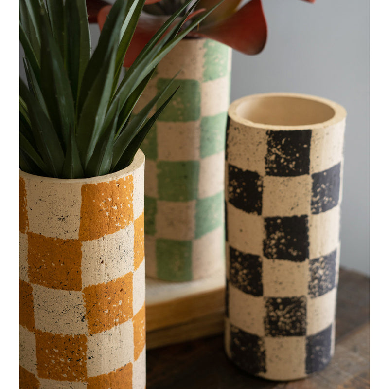 Checkered Cylinder Vase Set of 3