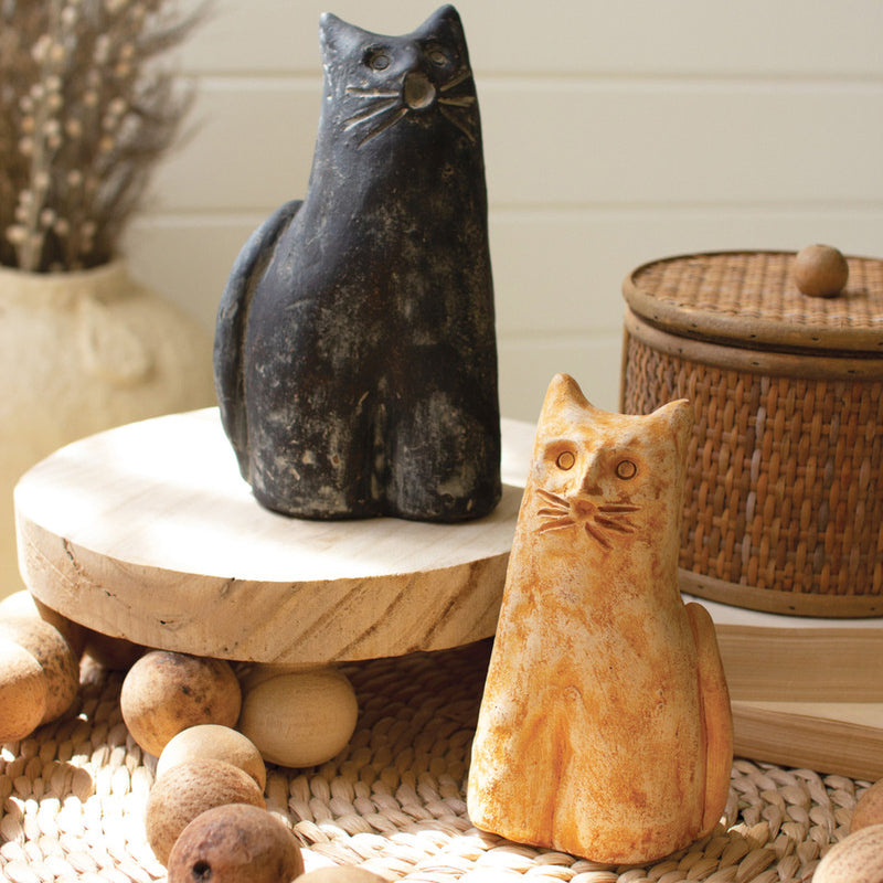 Clay Cat Figurine Set of 2