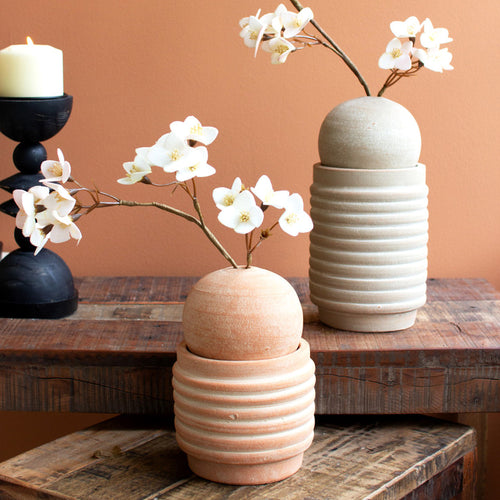 Ribbed Vase With Bud Vase Set of 2