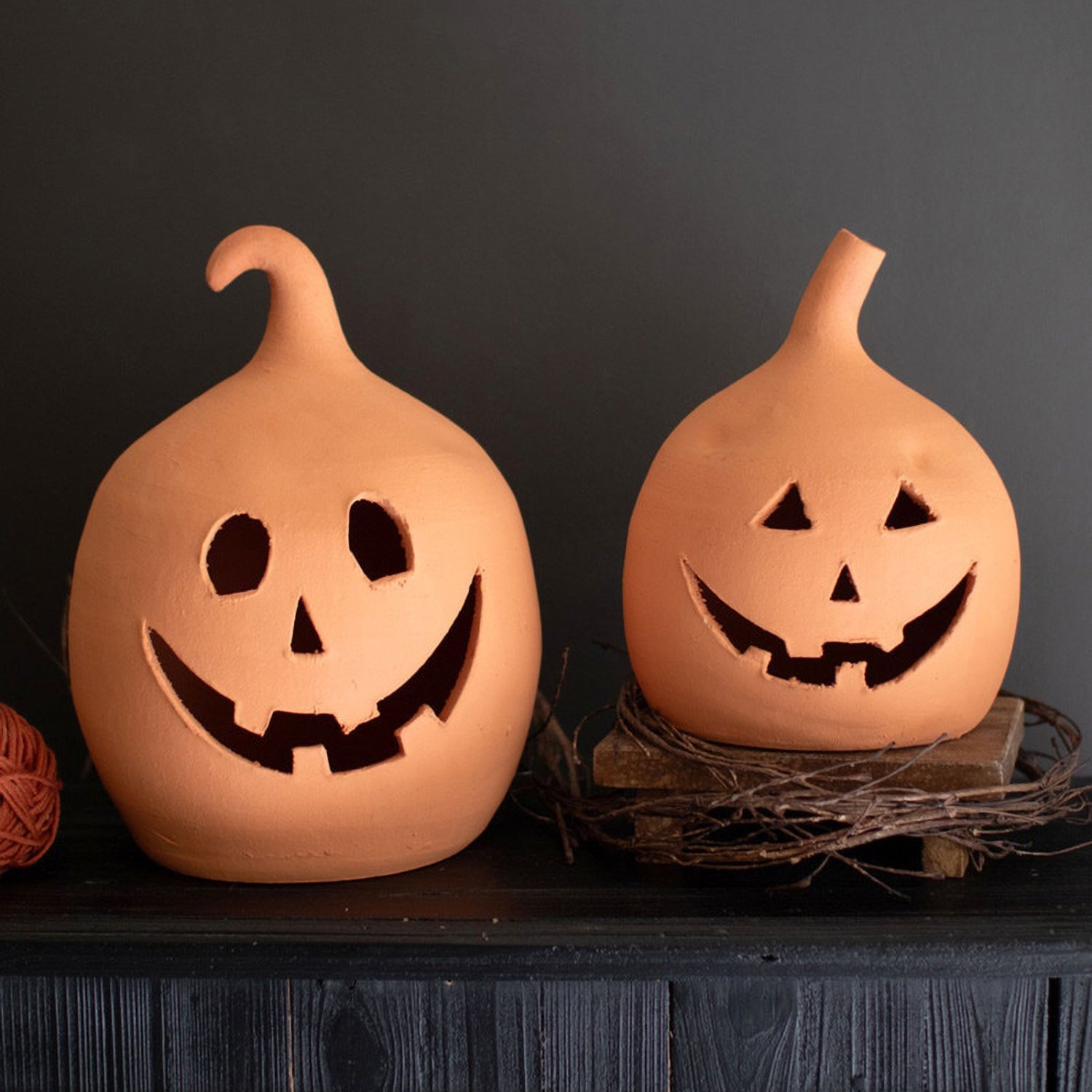 Terracotta Jack-O-Lantern Set of 2