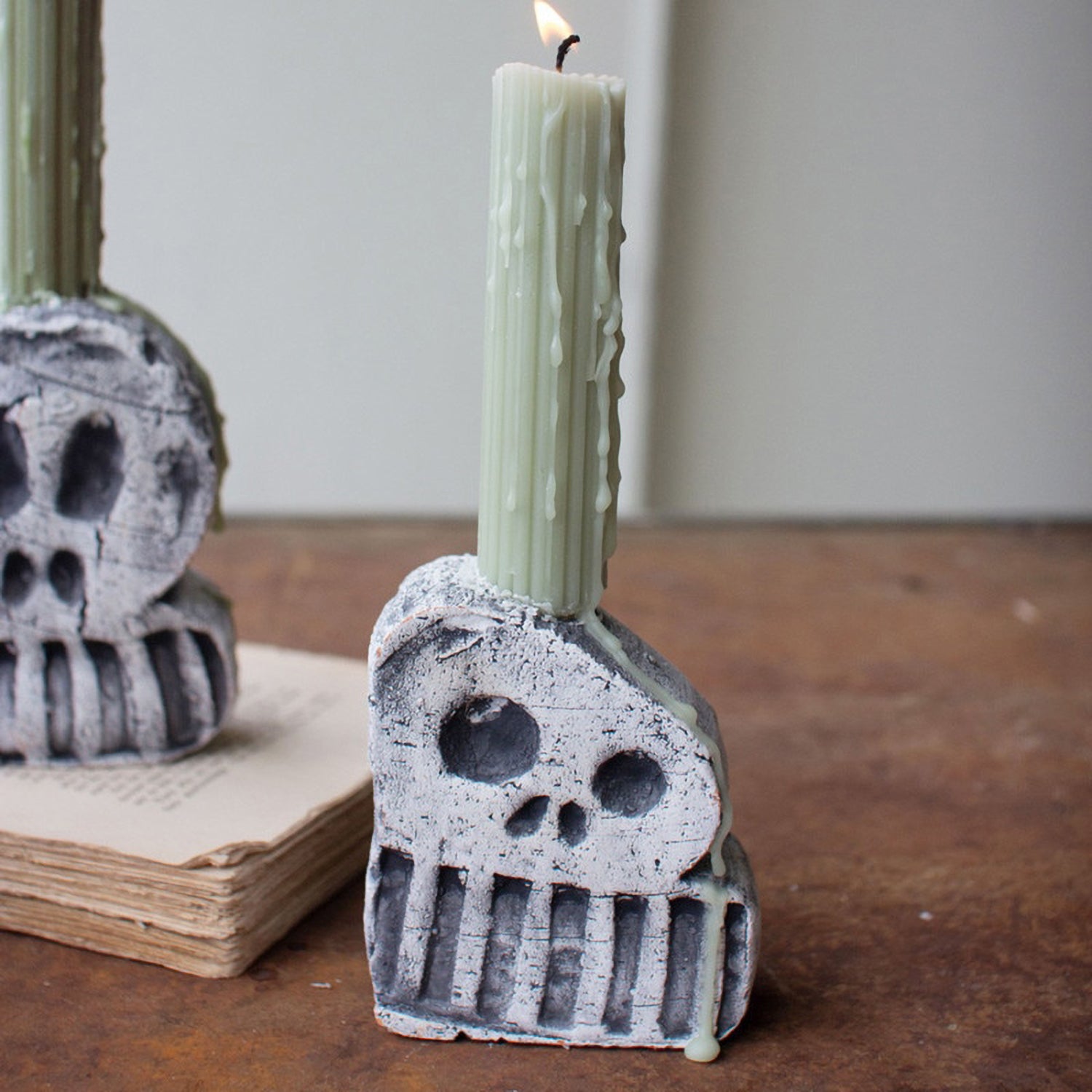 Halloween Skull Taper Candle Holder Set of 3