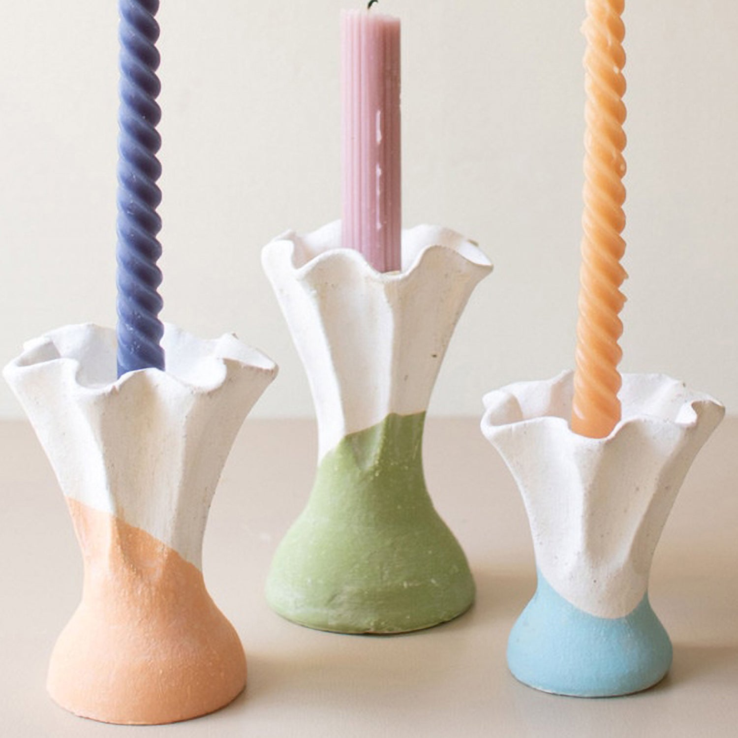 Color Dipped Flower Taper Candle Holder Set of 3