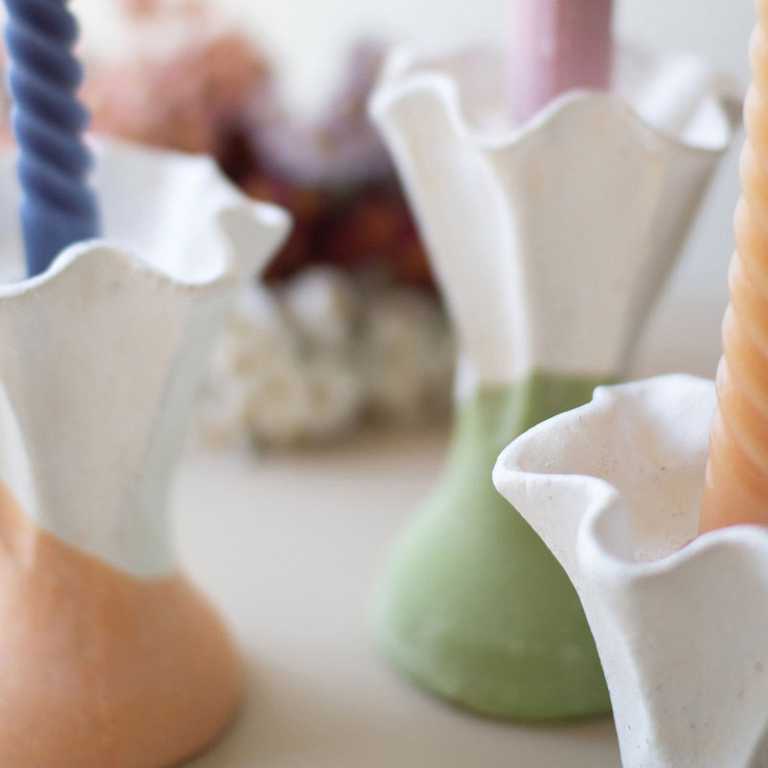 Color Dipped Flower Taper Candle Holder Set of 3