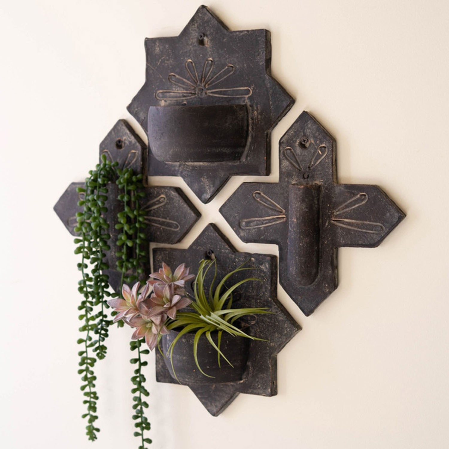 Black-Wash Clay Wall Planter Set of 4