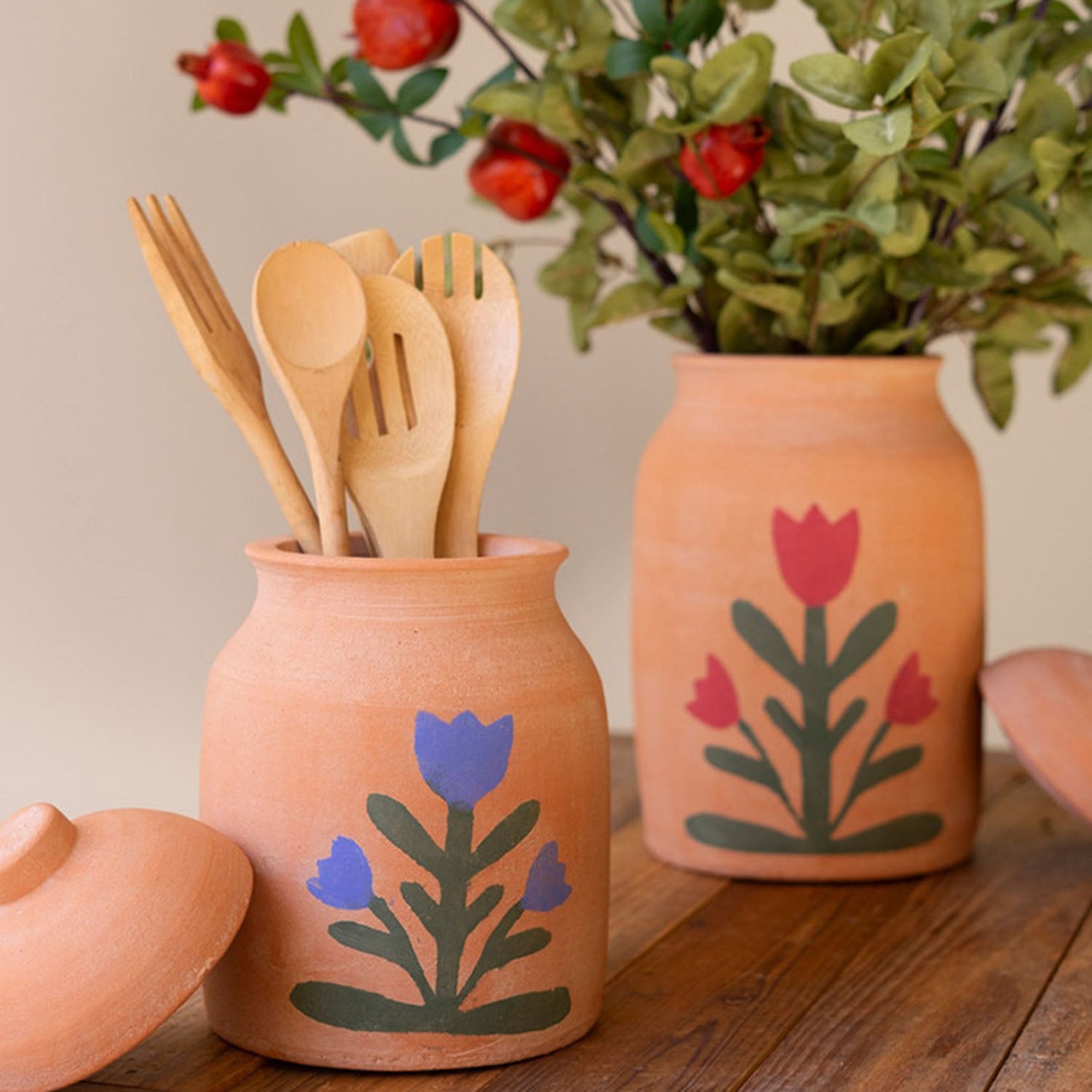 Painted Flower Canister Set of 2