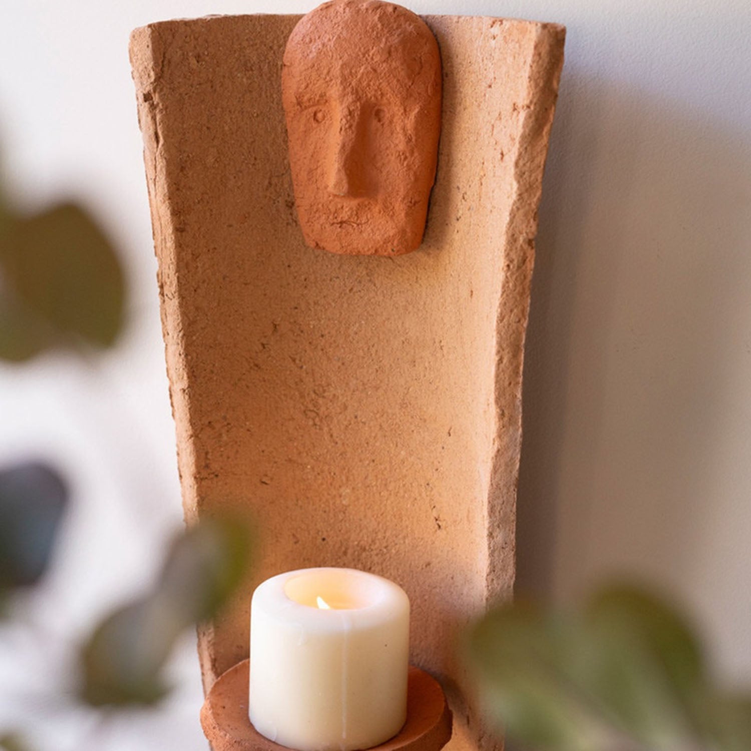Roof Tile with Face Candle Holder