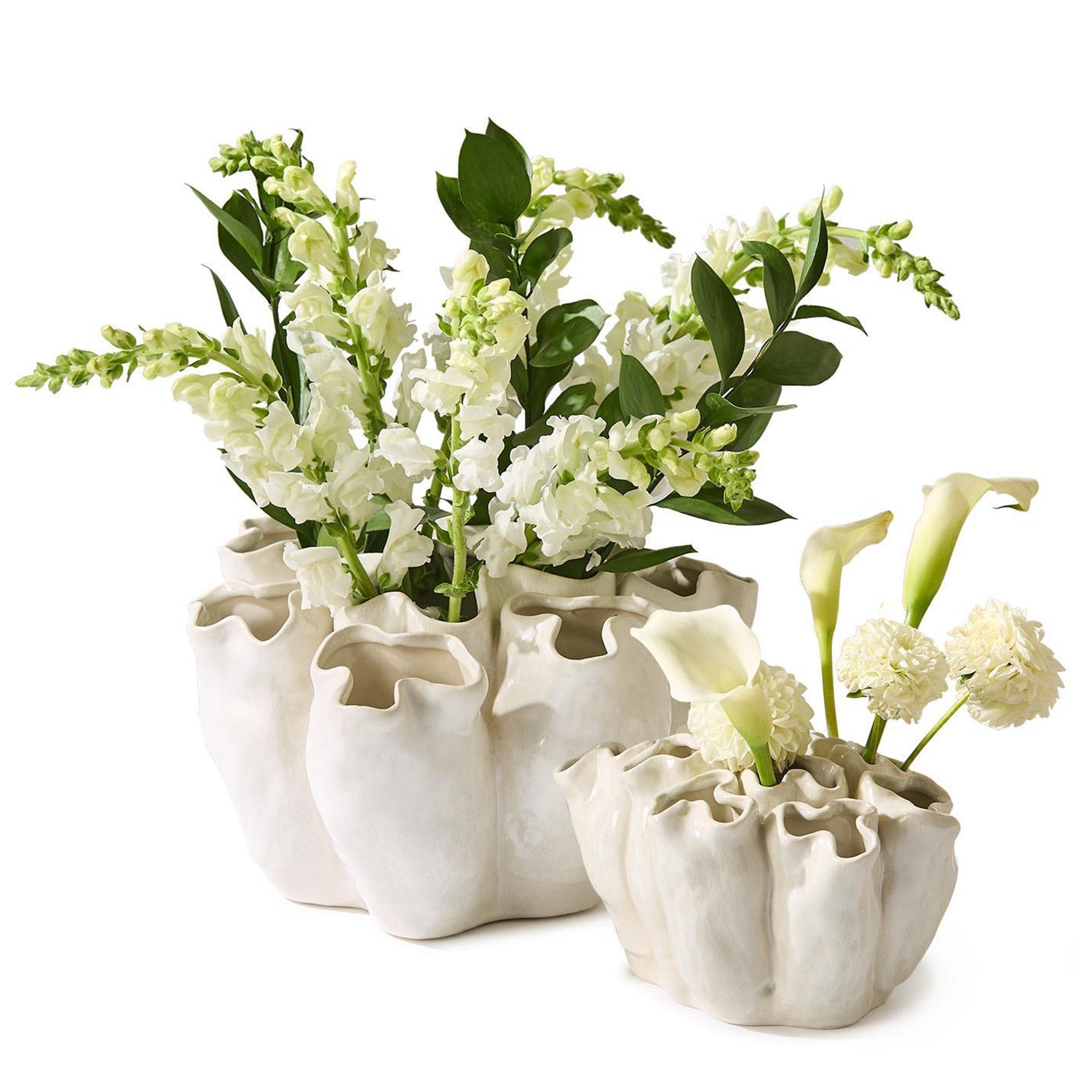 Banyan White Ceramic Vase Set of 2