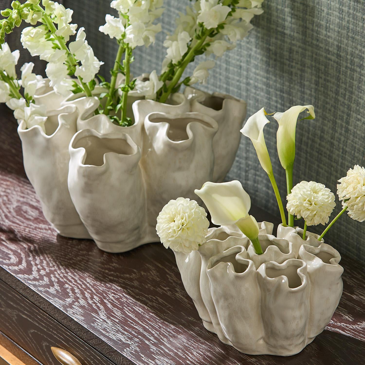 Banyan White Ceramic Vase Set of 2