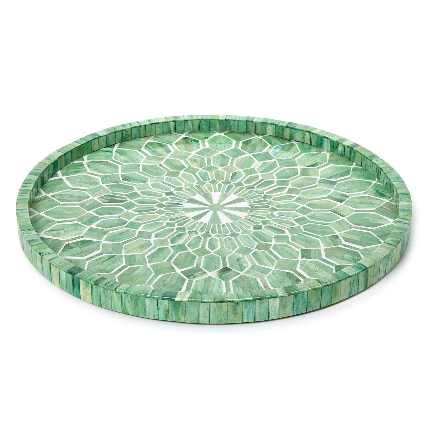 Emerald Cut Decorative Round Serving Tray