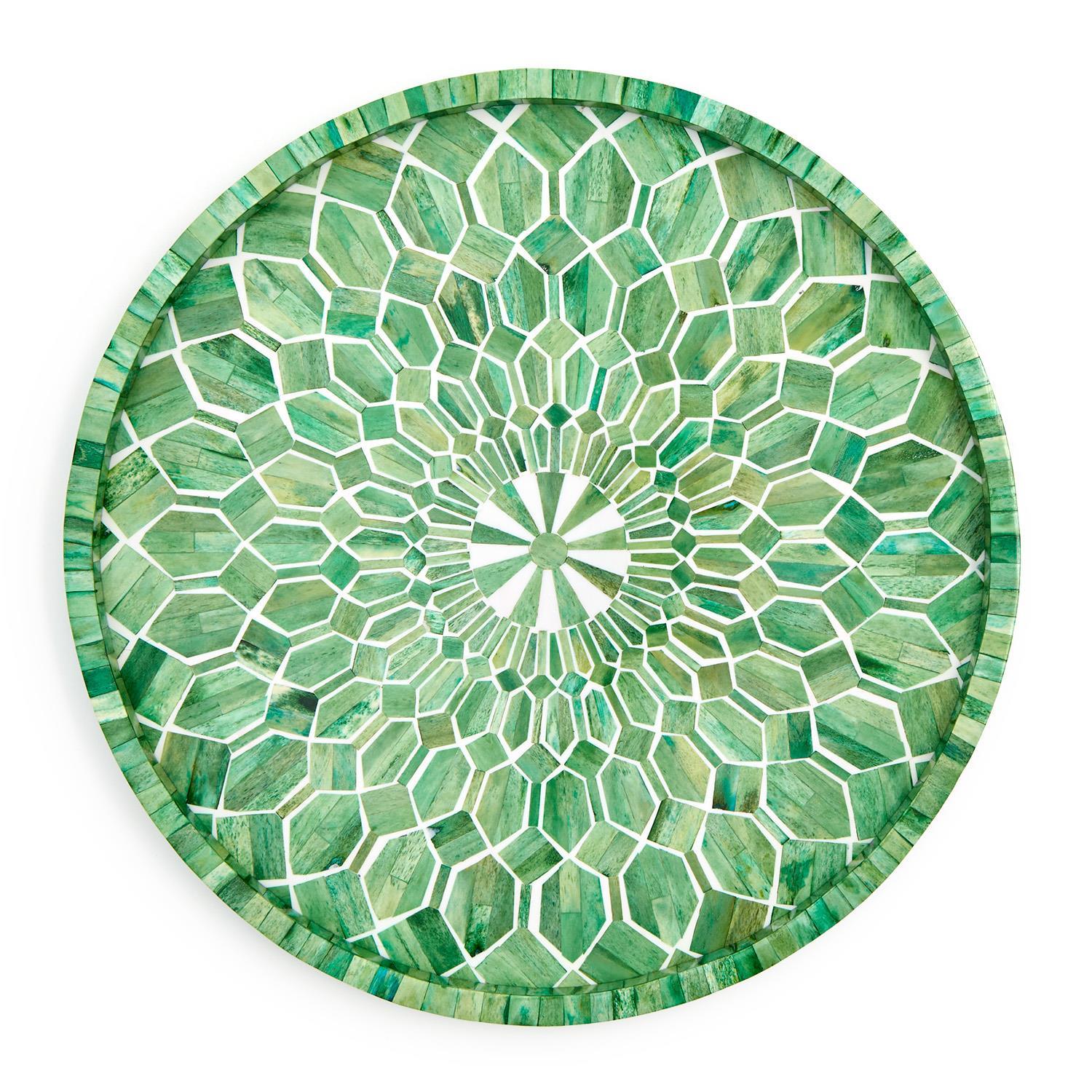 Emerald Cut Decorative Round Serving Tray